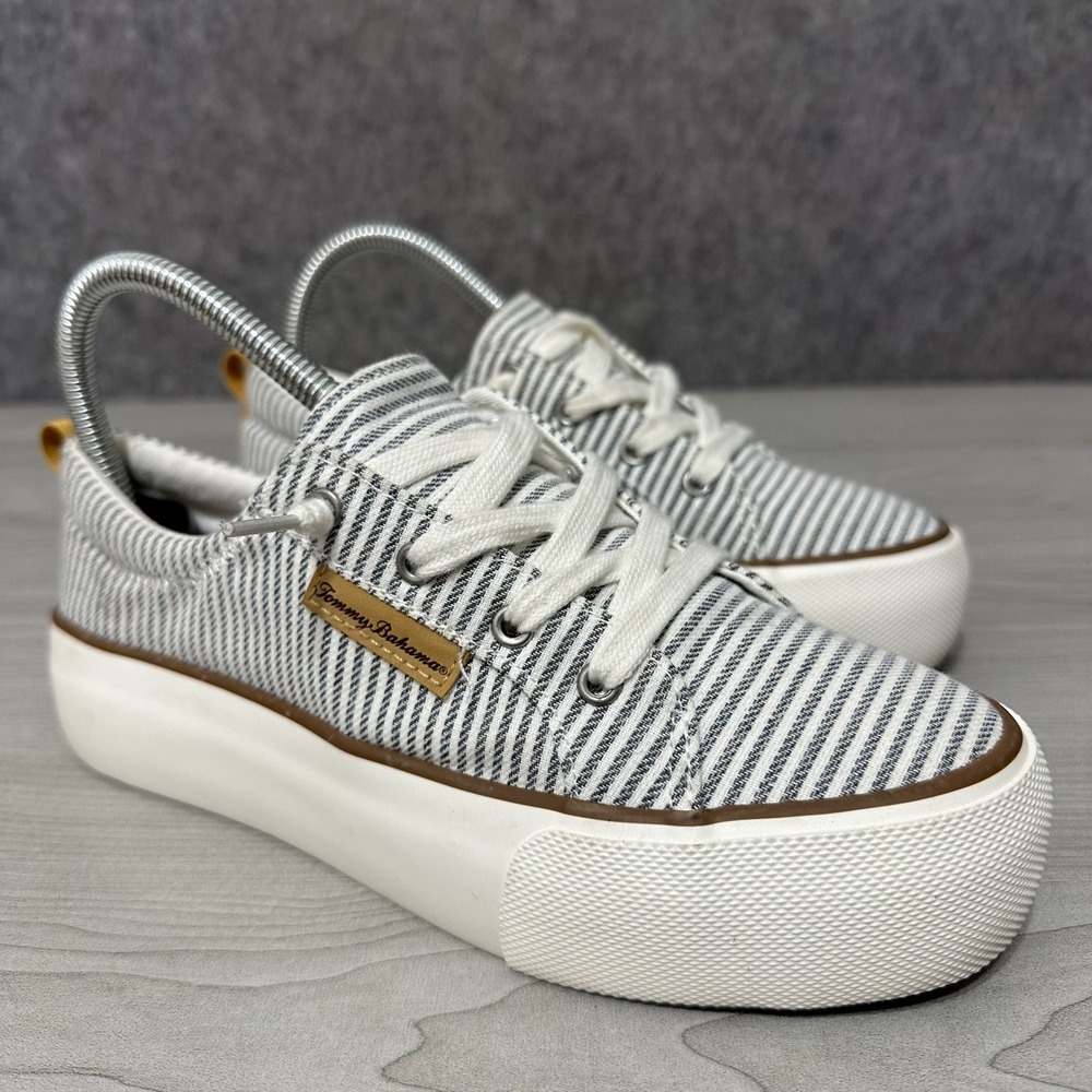 Tommy Bahama Sneakers Womens 7.5 Blue White Striped Platform Casual‎ Nautical